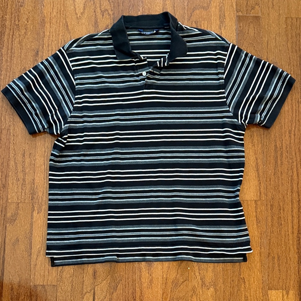 Roundtree & Yorke Men's Polo with Black and Gray Stripes